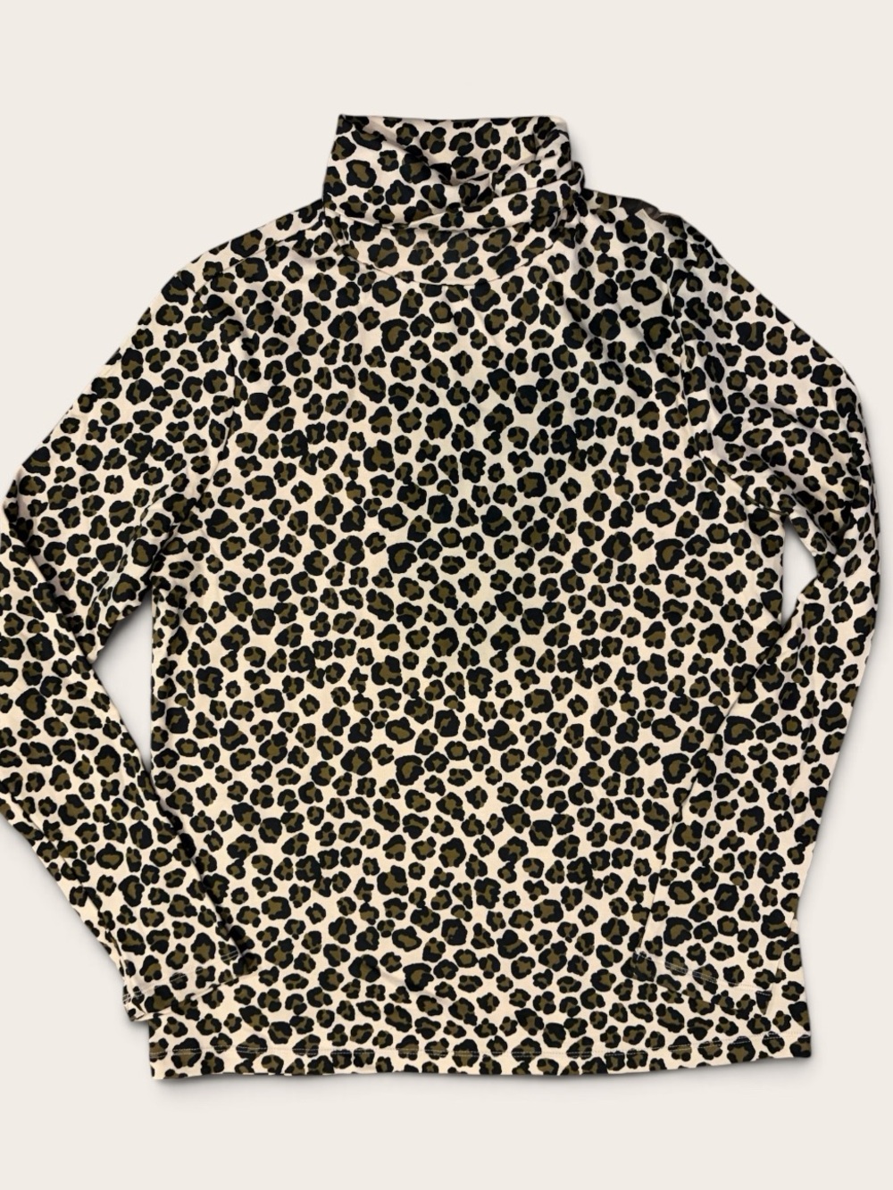 White Stag 100% Cotton Womens L 12-14 Leopard Print Turtleneck Long Sleeve